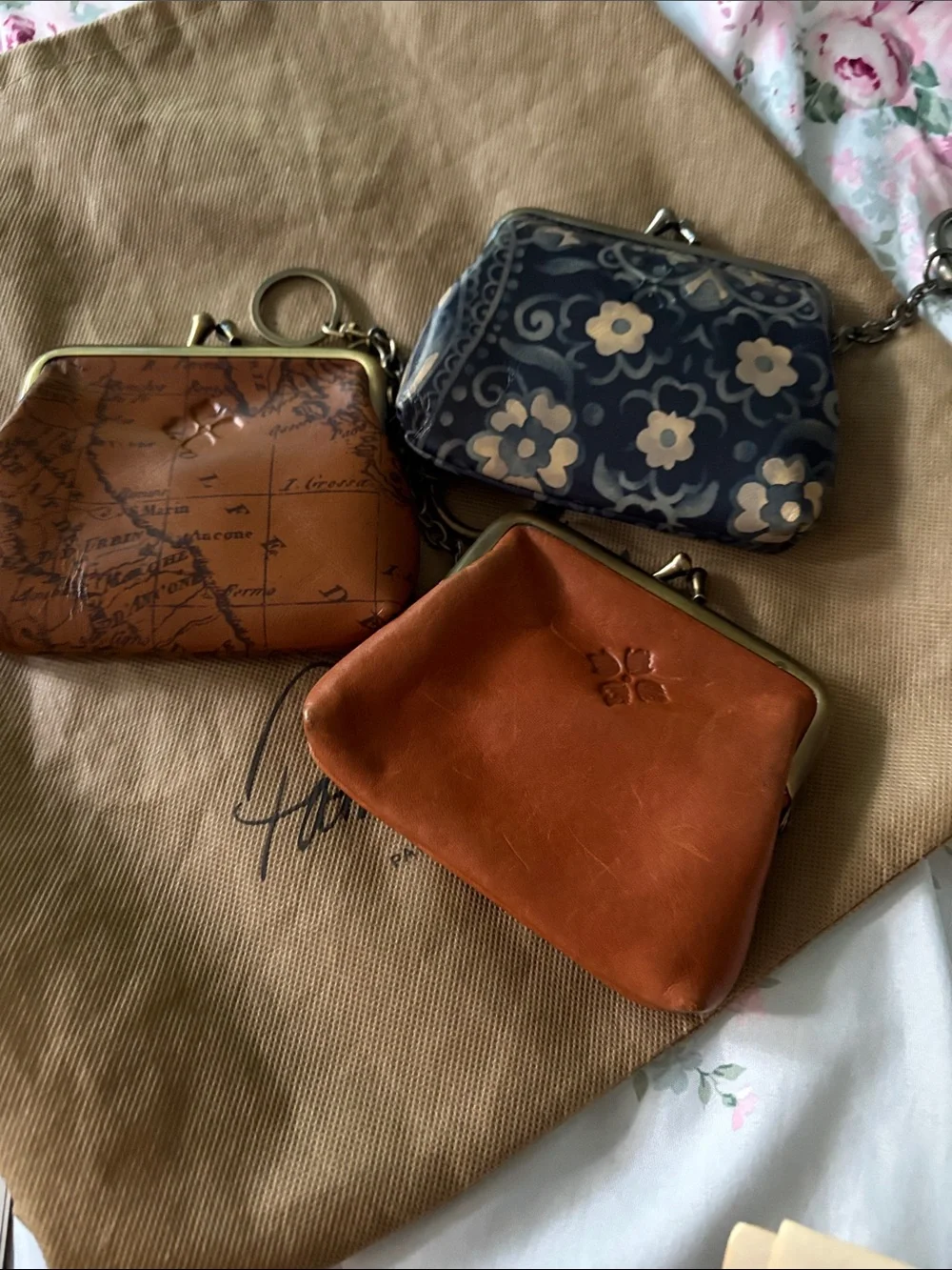 Patricia Nash Coin Pouch Trio in Tan, Brown and Blue Floral